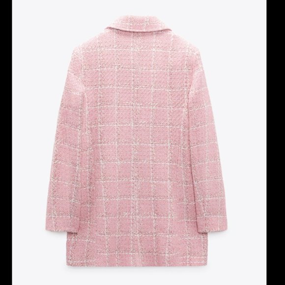 ZARA WOMEN NEW TEXTURED PLAID COAT SHORT JACKET PINK / WHITE 2413/152 XS - XL - Picture 8 of 12